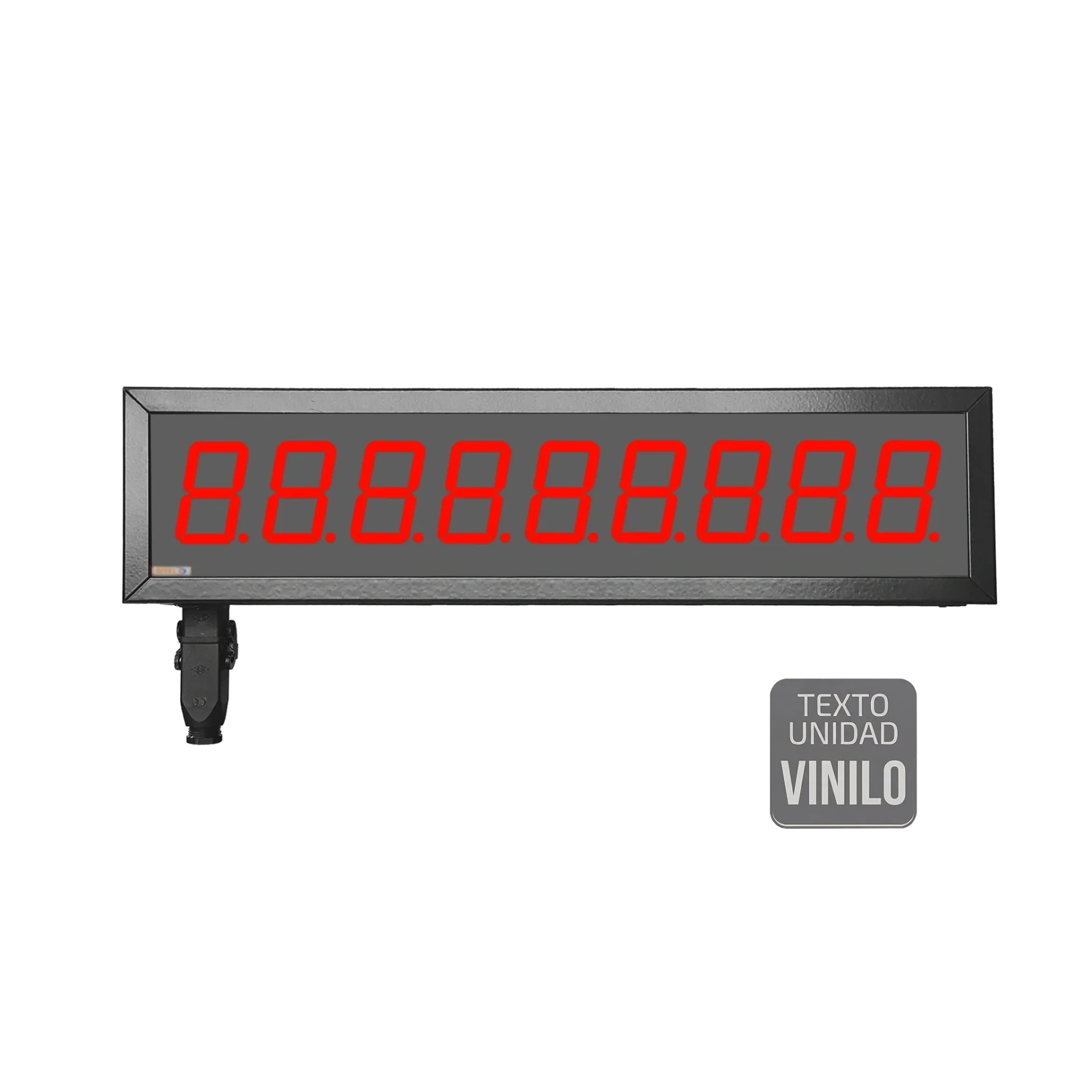 Visualizador Numerico 57mm, 9 digitos, BCD-Contador-Tacometro-Cronómetro +2R, Texto Vinilo, IP65